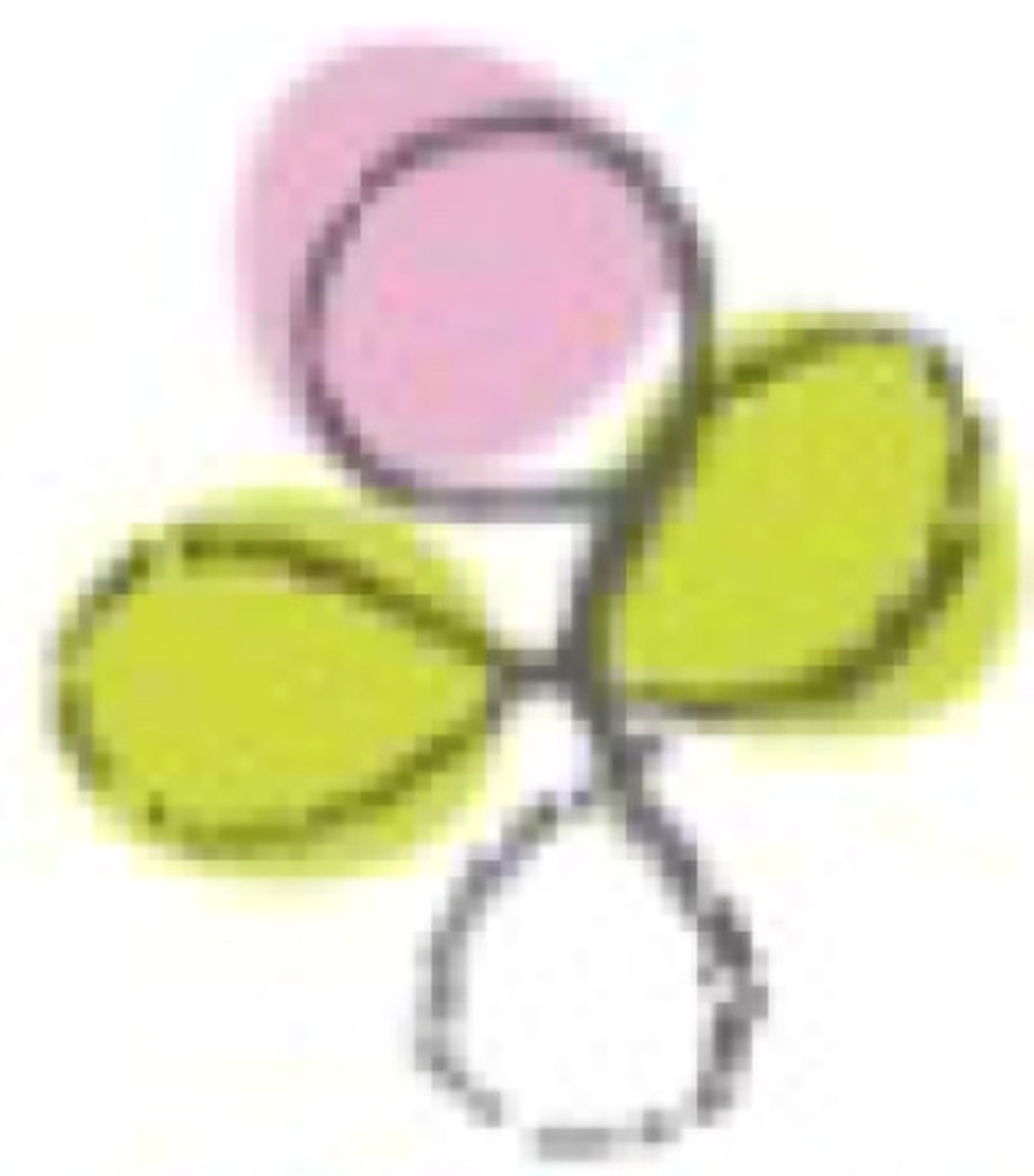 Hanamaru four-petal logo: pink petal on top, green petals at the sides, white drop below